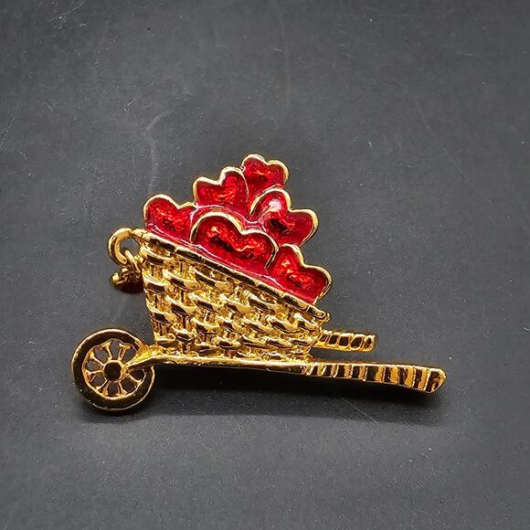 Avon Heart Apple Wagon Pin 1994 Garden of Love Red Gold Tone Back to School Fall - Picture 5 of 7